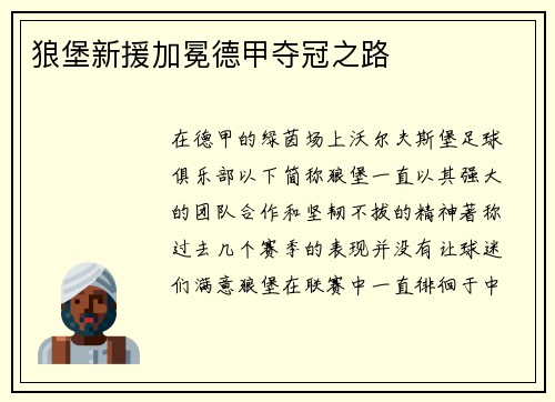 狼堡新援加冕德甲夺冠之路
